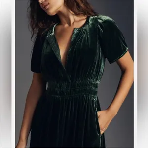 Anthropologie Somerset green velvet Maxi Dress size XS‎ thumbnail 3