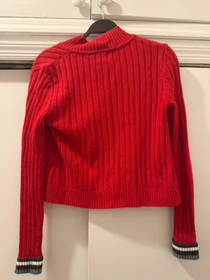 BDG Red Ribbed Full Zip Mock Neck Sweater thumbnail 2