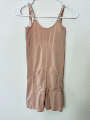 SPANX Open Bust Go Figure Mid Thigh Bodysuit Beige Medium thumbnail 3