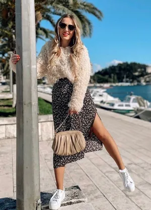 Beige Feather Effect Sweatshirt Sweater Top thumbnail 1