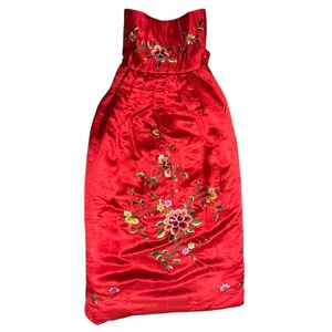 Vintage Red Silk Embroidered Padded Cape with Floral Satin Stitch Detail small thumbnail 7