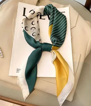 Silk Scarf, wraps Head Handkerchief Green thumbnail 1