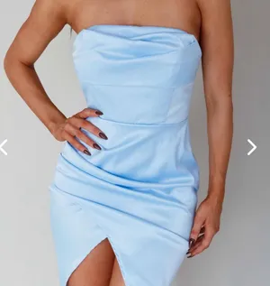 Selfie Leslie Blue Strapless Satin Dress thumbnail 1