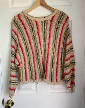 Billabong Women’s Large She’s A Trip Striped knit Pullover Sweater cropped thumbnail 1