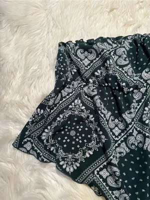 Women's Paisley Print Tube Top Handkerchief Dark Green White Stretch Elastic thumbnail 2