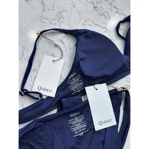 NWT Quince Deep Navy Italian V Neck Bikini Top & Low Rise Bottoms Set Size XS thumbnail 3