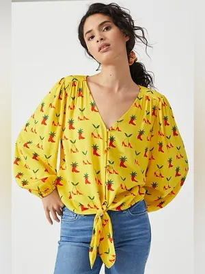 Anthropologie x Kendra‎ Dandy Strawberry and Cherry Print Knot Front Top Size 8 thumbnail 2