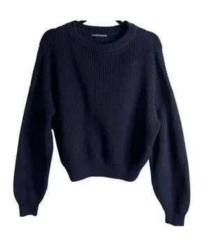 Brandy Melville Cropped Crewneck Sweater Navy Blue Women's Ribbed Cotton Size M thumbnail 1