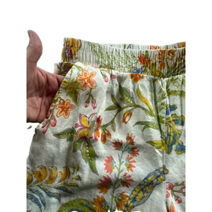 Floral Linen Blend Wide Leg Pants Size M Boho Botanical Resort Summer thumbnail 8