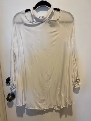 Free People Women's Tunic Boho Top Ivory Cold shoulder cutout M thumbnail 1