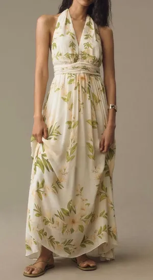 Farm Rio V-Neck Floral Chiffon Maxi Dress, Size S thumbnail 1