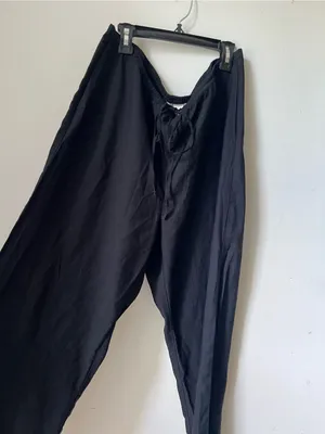 H&M Women’s Black Pull On Pants Size Large L Elastic Waist Drawstring Viscose thumbnail 3