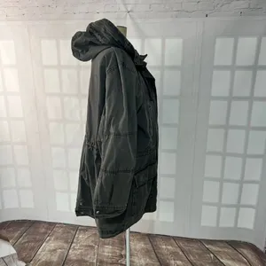 Gap Grey Winter Warmth Full Zip Snap Mid Length Cotton Hooded Jacket Size XL thumbnail 4