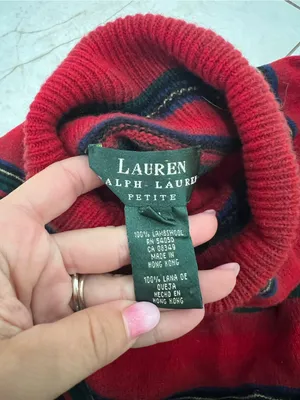 Vintage Ralph Lauren Red Striped Lambswool Turtleneck Sweater Size Large Petite thumbnail 3