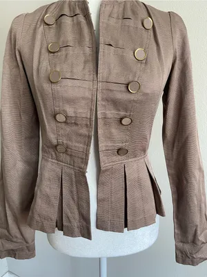 Arden B Taupe Military-Style Peplum Jacket with Gold Buttons thumbnail 3