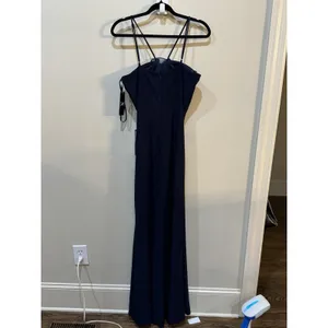 XSCAPE Women's Rosette Halter Gown Sleeveless Front slit Formal Dress Navy 10 thumbnail 3