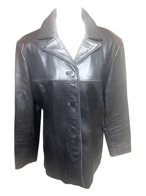 Vintage 90s Jones New York Leather Jacket womens sz L blazer quilted lining thumbnail 1