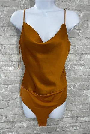 House of Harlow 1960 Satin Cowl Bodysuit - Rusty Orange thumbnail 1