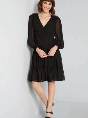 ModCloth Cheers for Tiers Black Chiffon Whimsigoth Mini Dress 8 Romantic Goth thumbnail 2