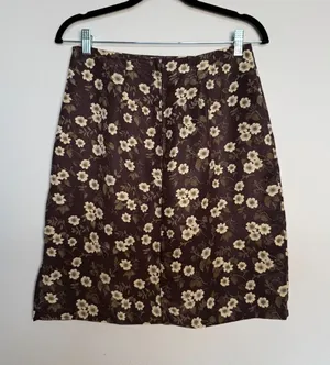 Vintage Brown Floral Skirt Knee Length thumbnail 1