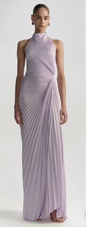 ALC Frank Lavender Halter Pleated Evening Gown Dress 4 thumbnail 1