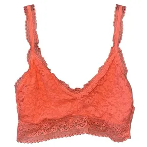 Lace Bralette Small Coral Orange Wireless Bra‎ Floral Lace Soft Stretch Lingerie thumbnail 2