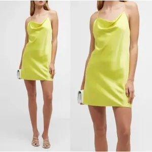 Alice + Olivia Neon Yellow Satin Cowl Neck‎ Slip Mini Dress Size 6 thumbnail 2