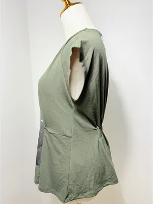 Banana Republic Women's Small Green V-Neck Cap Sleeve Top with Cinched Waist thumbnail 3