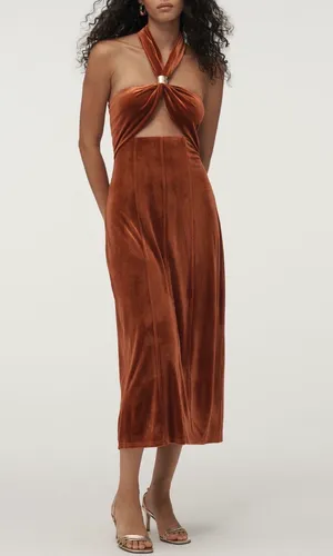 Anthropologie Flat White Velvet Halter Cutout Midi Dress, Size XL thumbnail 3