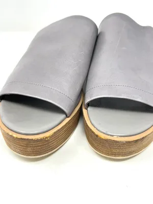 Vince Saskia Truffle Gray Leather Stacked Wood Platform Slide Sandals EU 40 US 9 thumbnail 7