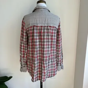 Free People Flannel Shirt Red And Gray Button Down Lined Size S thumbnail 7