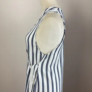 Free People Tuxedo Stripe Wrap Dress Sleeveless‎ Blue Side Slit Size XS thumbnail 9