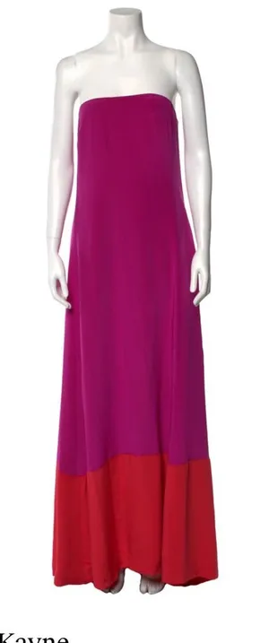 JENNI KAYNE Silk Strapless Maxi Dress in Fuchsia Pink and Red NWT Medium‎ thumbnail 1