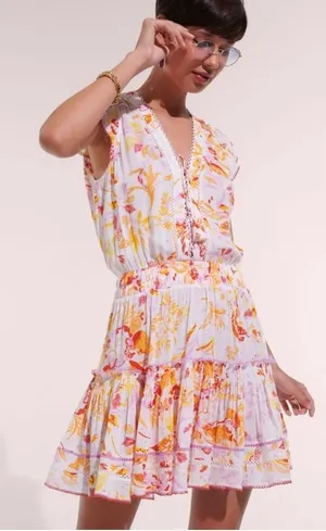 Poupette St Barth Anais Orange Nemesia Floral Mini Dress Resort XS thumbnail 1