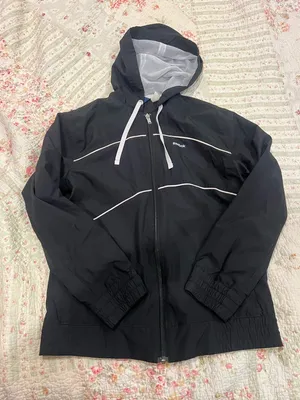 Reebok Black Hooded Windbreaker with White Piping thumbnail 1
