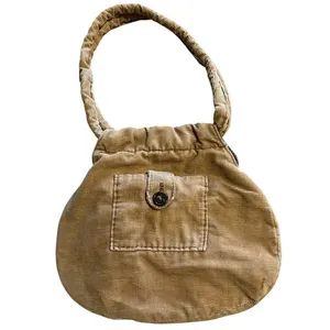 Corduroy Purse Khaki Handbag Boho Retro thumbnail 2