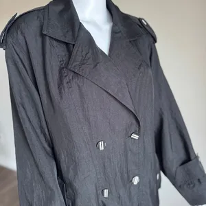 Vintage Gallery Black Trench Coat With Shoulder Pads Size 14 thumbnail 4