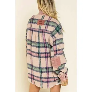 POL Pink Plaid Shacket Corduroy Elbow Patch Oversized‎ Fit Sz Small STYLE SMJ199 thumbnail 2