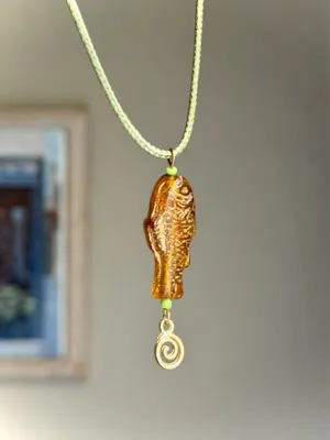 Handmade quality Czech glass amber fish boho funky necklace🌀🐟💙 thumbnail 2