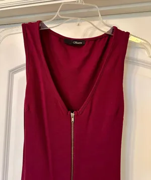 Minette - Stunning Deep Red Bodycon Dress with Gold Zipper - Brand new! thumbnail 2