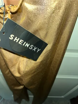 SHEIN Sexy Metallic Gold Halter Twist-Front Jumpsuit thumbnail 6
