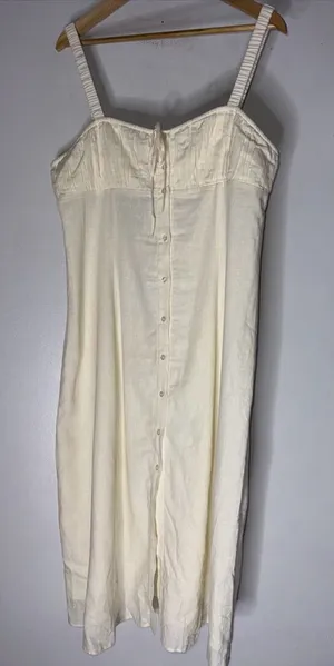 NWT Who What Wear Cristina Spaghetti‎ Strap Button Front Maxi Dress Cream XL thumbnail 1