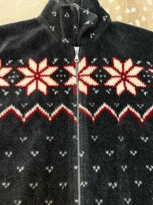 Barrage Authentic fair isle red grey full zip fuzzy jacket women’s size XL thumbnail 3