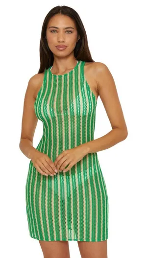 NWT Becca Womens Standard Cabo High-Neck Dress Cover Up Swim Emerald Green L thumbnail 1
