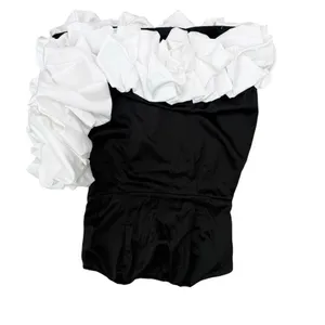 Lulus Evangela Black and White Satin Bubble-Hem Mini Dress size Large thumbnail 3
