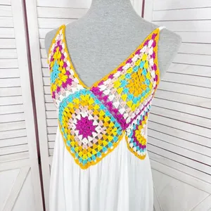 Raviya Crochet Bodice Top‎ Tiered Boho Midi Dress Cover Up White Multi Medium thumbnail 6