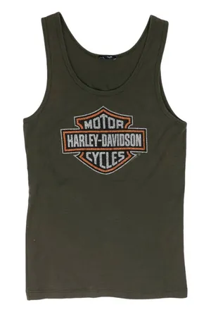 Y2K 2007 Harley Davidson Army Green Sparkly Logo Tank Top thumbnail 1
