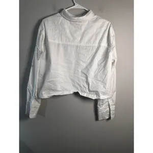Christian Lacroix White Cut Out Leaf Embroidered Cropped Button Down Shirt‎ Sz L thumbnail 6