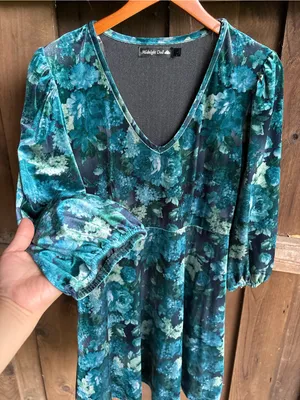 Midnight Doll Teal Floral Whimsigoth Velvet Mini Dress thumbnail 6