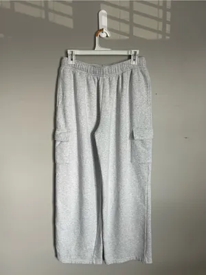 NO BOUNDARIES Light Heather Gray Cargo Wide Leg Joggers Sz M thumbnail 4